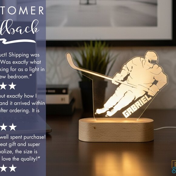 Personalized Hockey LED Night Light – Unique Sports Room Decor - Picture 7 of 8